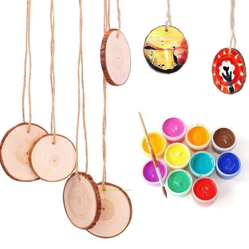 TICIOSH Natural Wood Slices TICIOSH 50 Pcs 2.4-2.8 inches Craft Unfinished Wood kit Predrilled with Hole Wooden Circles for DIY Crafts Wedding Decorations Christmas Ornaments Arts Wood Slices - Image 5